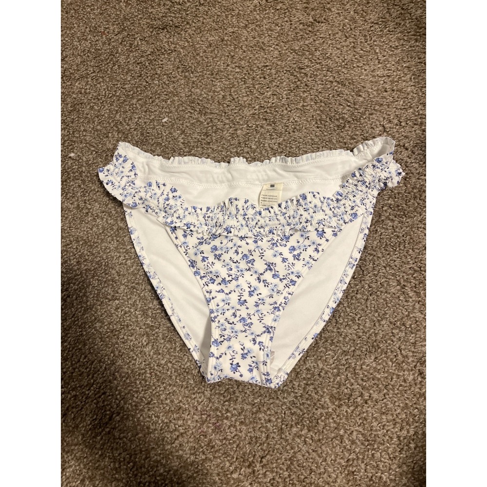 Hollister Swim White Blue Floral Ruffle Bikini Bottoms Size M